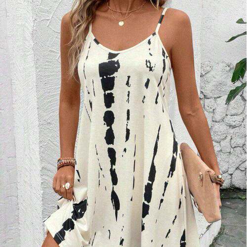 Artistic Blue Abstract Pattern Halter Dress, Slimming Short