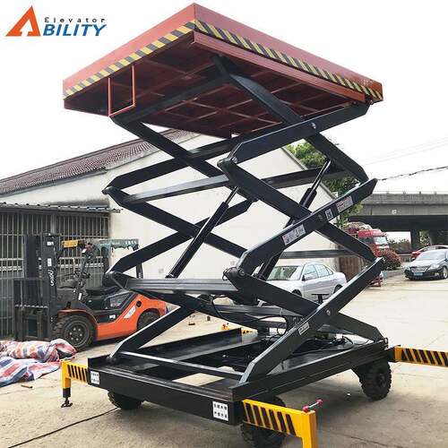 厂家四轮电动剪叉式液压升降机高空作业移动导轨式液压升降平台