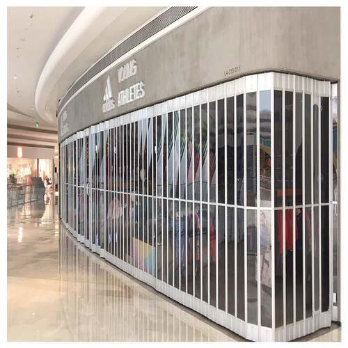 东莞惠州铝合金水晶折叠门弧形左右推拉门透明拉闸门商铺防盗隔断