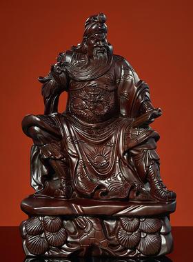 黑檀木雕看书关公摆件实木春秋关公武财神家居供奉客厅玄关工艺品