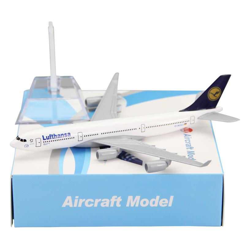 合金飞机模型空客A340-600德国汉莎航空客机航模摆件16厘米