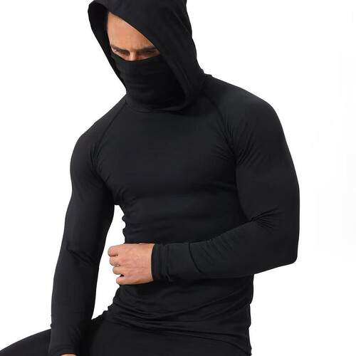 Shirt Casual 3Pcs Mens Quick-Dry Sports Hoodies Face Mask