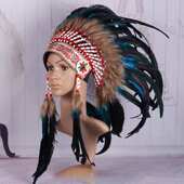 印第安羽毛头饰拍摄道具酋长羽毛头饰帽子野人装 扮帽子