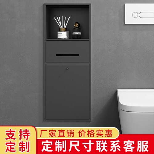 新款直销垃圾筒壁龛不锈钢嵌入式置物架厕所带门马桶刷浴室纸巾架