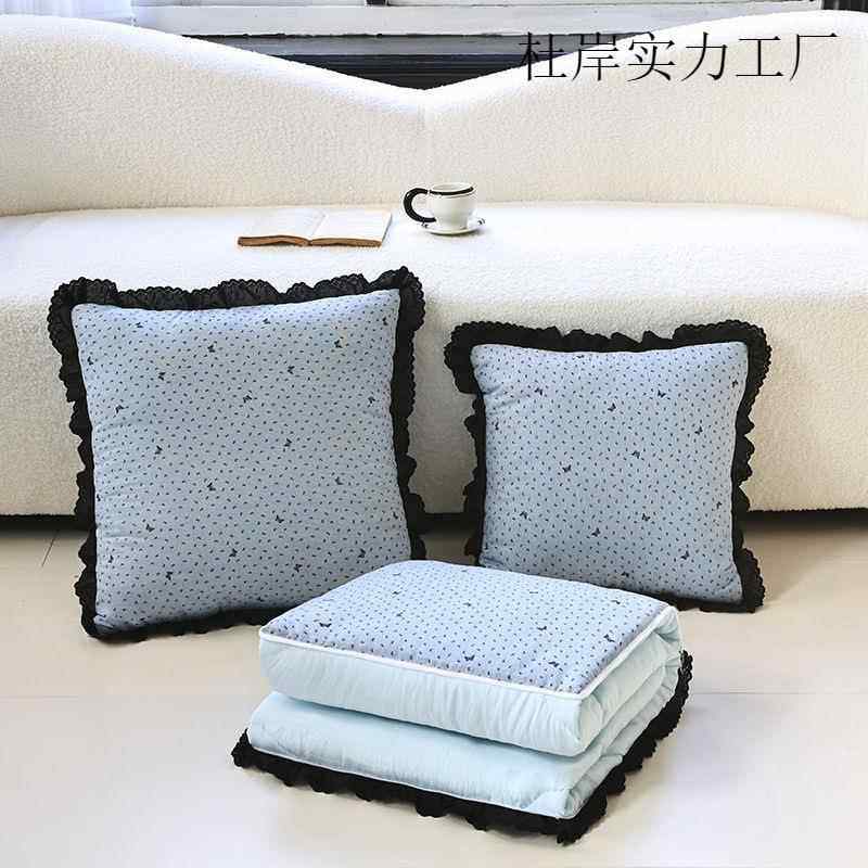 全纯棉黑花抱枕边小被无品牌/办公室午休被子闲午睡休毯车载抱枕