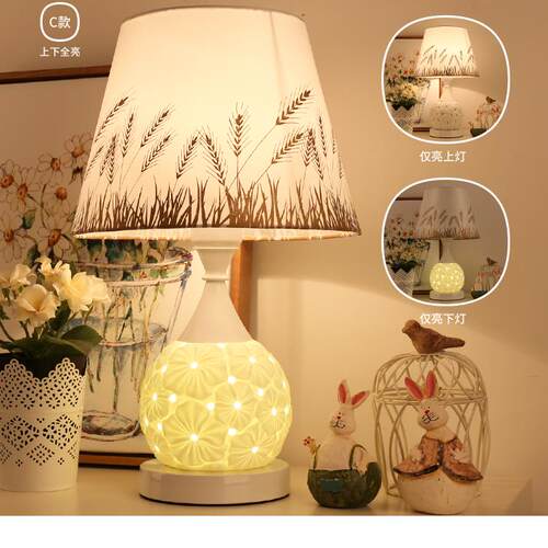 高档欧式现代简卧室床约头可调光台创意灯浪漫温婚馨房喂奶遥控节