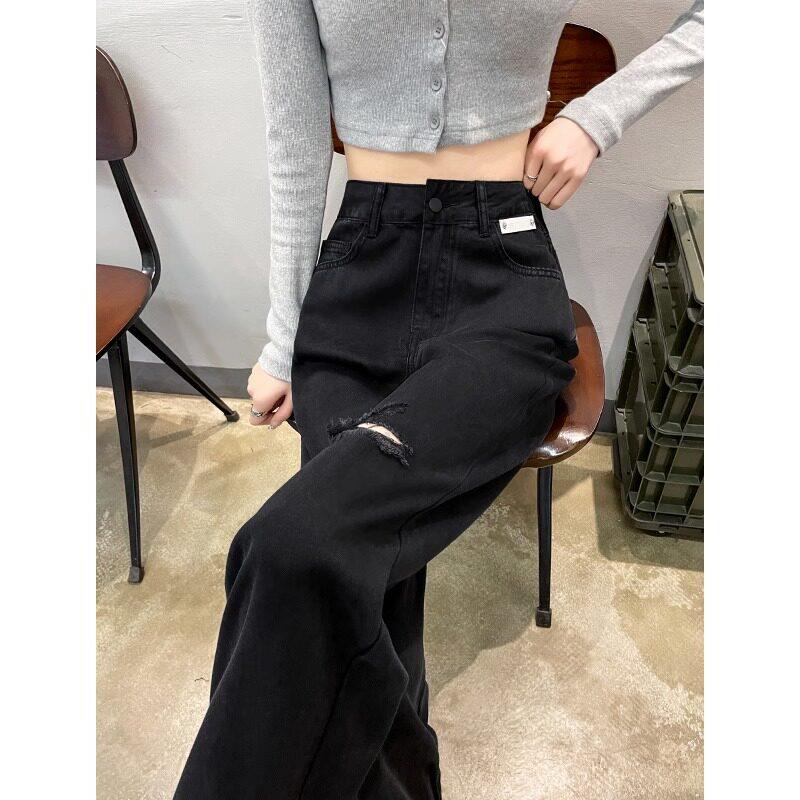 天丝破洞牛仔裤女夏季薄款2026新款高腰垂感直筒小个子冰丝阔腿裤