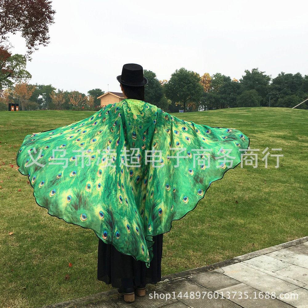 万圣节披风裹裙孔雀披肩装饰蝴蝶披风欧美爆款绿孔雀披风披风
