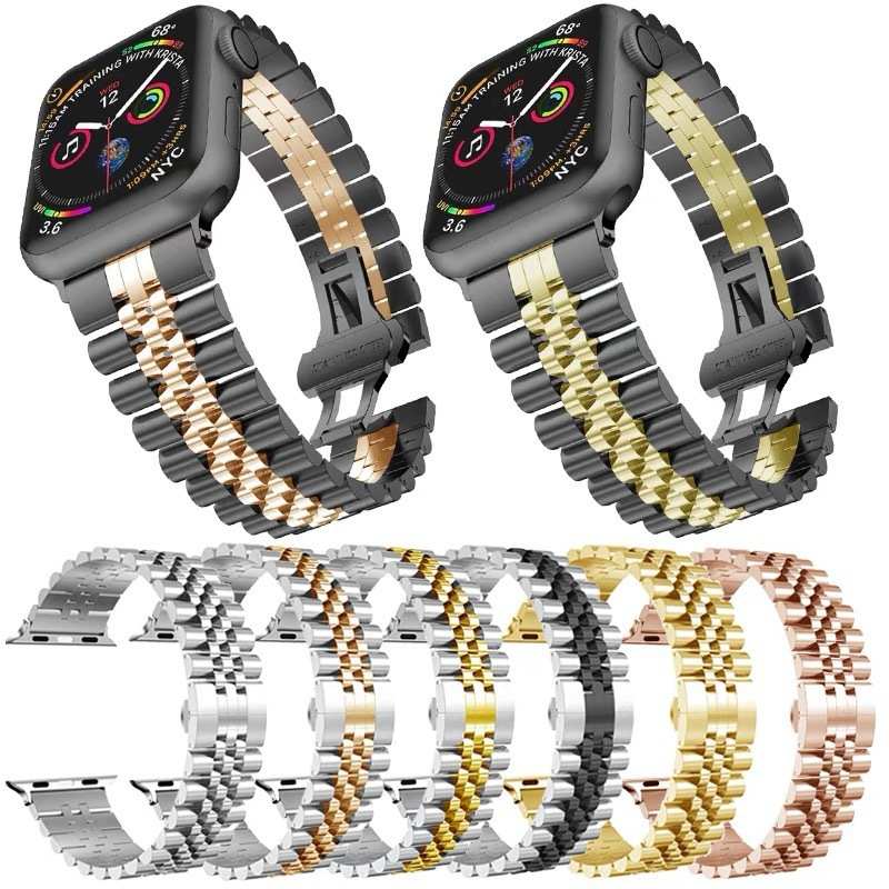 五珠钢带适用于苹果9手表五珠不锈钢表IWatch8手表金属s10表带