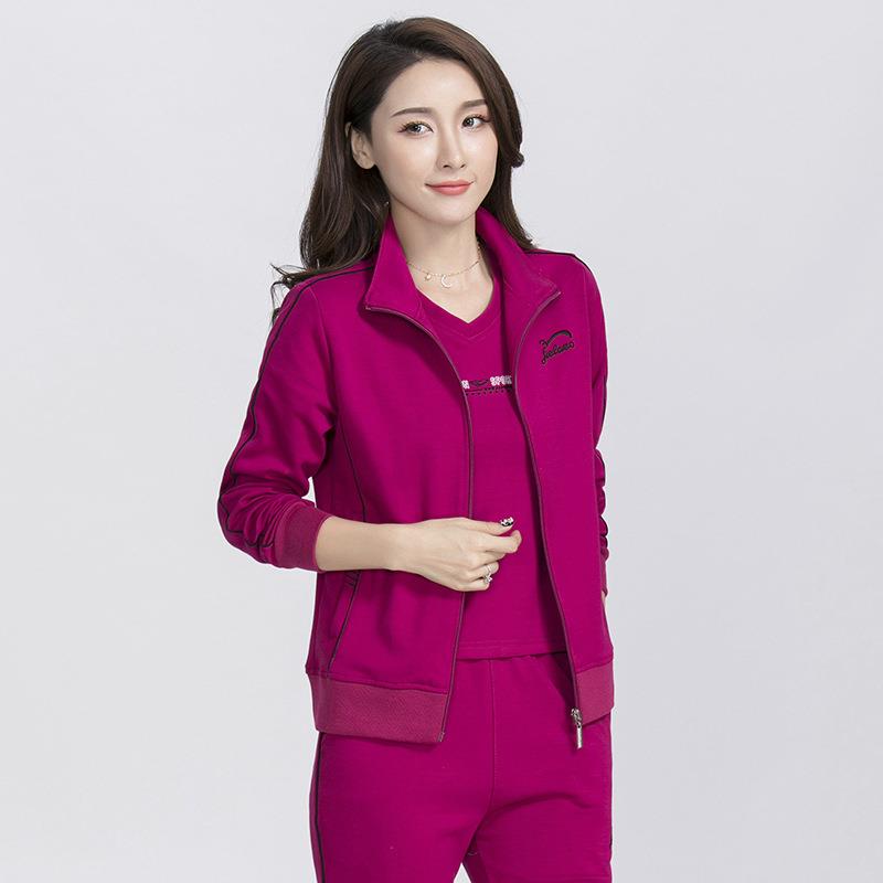 妈妈装春秋季新款外套三件套宽松40至60岁中老年休闲运动服套装女