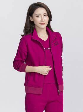 妈妈装春秋季新款外套三件套宽松40至60岁中老年休闲运动服套装女