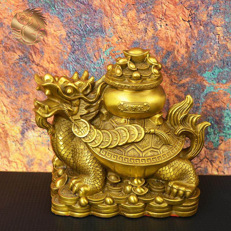 宏达 黄铜聚宝盆龙龟 财运归来 中式家居铜器龙龟摆件
