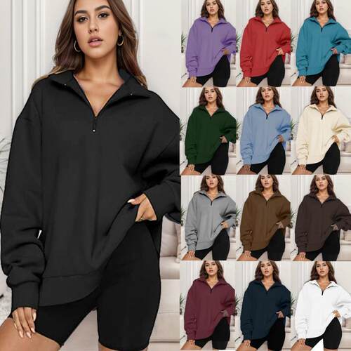 Women's top with half zipper pullover, long sleeved