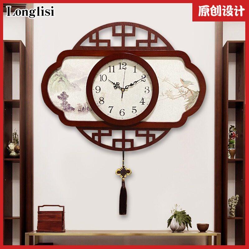 新中式古典木挂钟客厅覆古中国风钟表家用静音时钟创意石艺术英钟