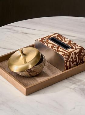 美拉德风格蜥蜴皮革长方形托盘收纳储物盘摆件高级感软装布置搭配