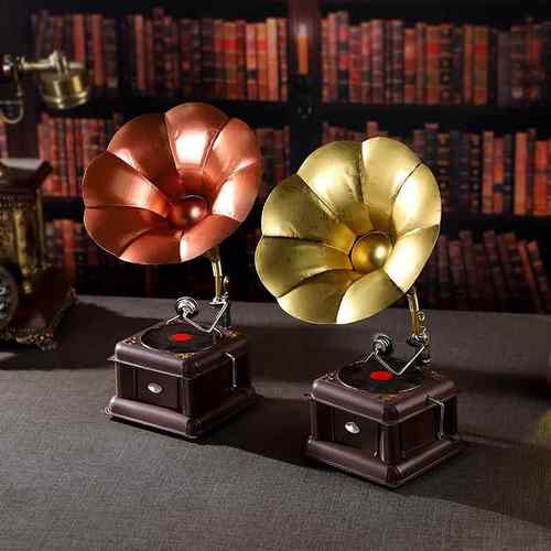 怀旧仿铜金属留声机家居咖啡厅餐厅酒吧复古留声机装饰品橱窗摆件