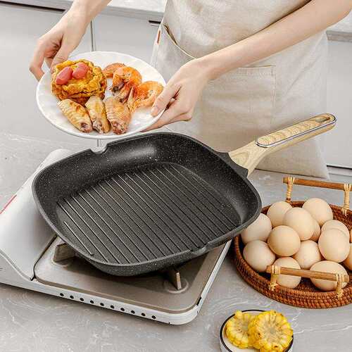 家用牛排煎锅厨房麦饭石条纹不粘煎蛋烙饼早餐平底锅牛扒煎锅