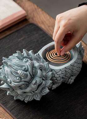 潮国GAQ青鱼石神兽麒麟创意茶宠摆件客厅办公室茶砂桌缸景观装饰