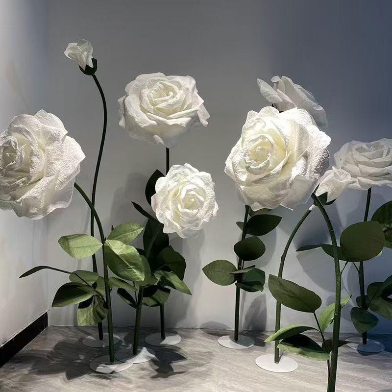 白色黑玫瑰仿真花商城店面摄影布置橱窗摆件婚庆商场婚礼店铺装饰
