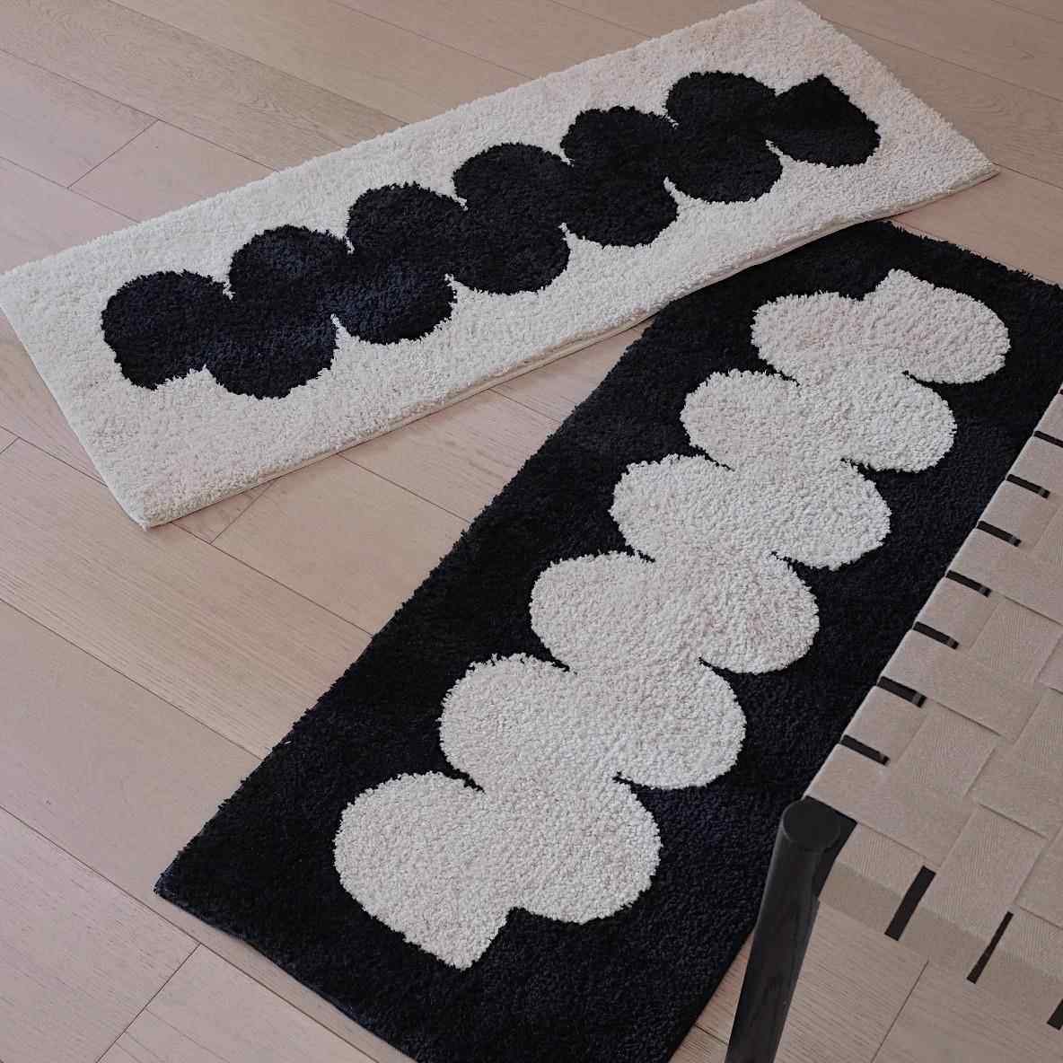 高级奶油风黑白植绒地毯簇绒家用客厅茶几毯吸水防滑卧室床边地毯