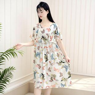 人造夏季棉绸睡裙女士不带胸垫防凸点睡衣冰丝可外穿大尺码家居服