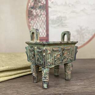 仿古青铜器老包浆四方兽鼎 复古文玩收藏四方香炉香薰鼎书房摆件