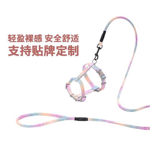 跨境可调节宠物猫咪渐变色牵引绳套装小型犬狗绳狗狗工字胸背带