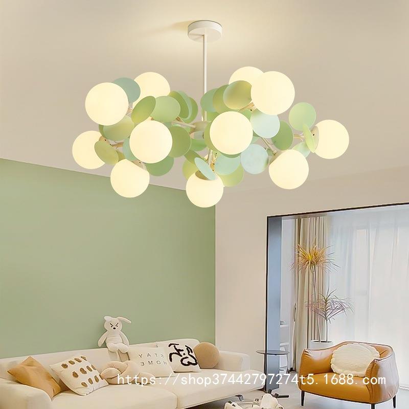 客厅吊灯法式奶油风网红现代简约卧室灯抹茶绿魔豆分子灯大厅主灯