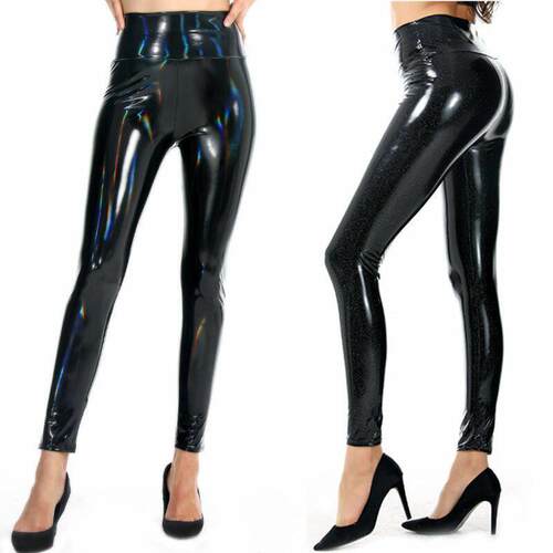 Women Waist Zipper Stretchy Elastic Pants Womenswear PU Slim