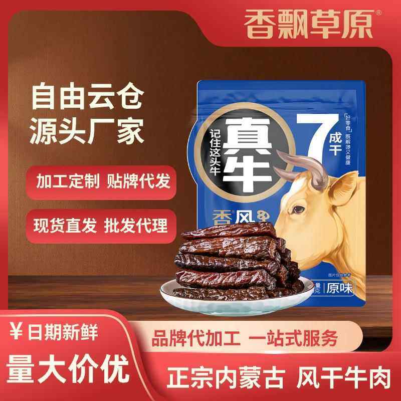 香飘草原牛肉干内蒙古风干牛肉7成干手撕牛肉干零食工厂直发