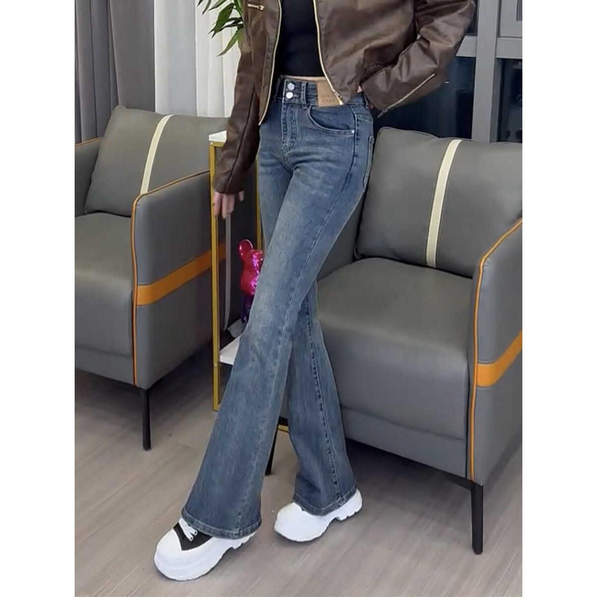 覆古百搭显瘦弹力微喇叭裤女2025春季新款大尺码修身拖地马蹄牛仔