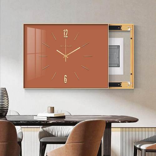 现代电简免打孔高端电箱装饰画带钟表可约推亮色调拉配箱表电闸遮