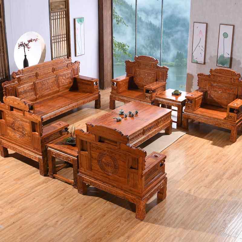采购产品中国实木沙发，木沙发组合，榆树格木电视柜，客厅，全套