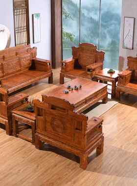 采购产品中国实木沙发，木沙发组合，榆树格木电视柜，客厅，全套