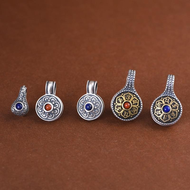 网红-S925银复古银卡子计数器青金石南红六字真言银配件文玩金刚