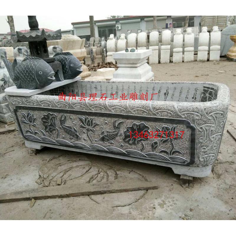 厂家直供石雕鱼缸 青石仿古石雕鱼缸 石雕花盆  室内庭院流水摆件