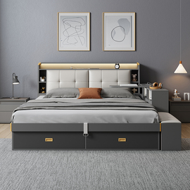床现代简约高箱储物床双人床，主卧大床婚床小户型，气压收纳榻榻米床