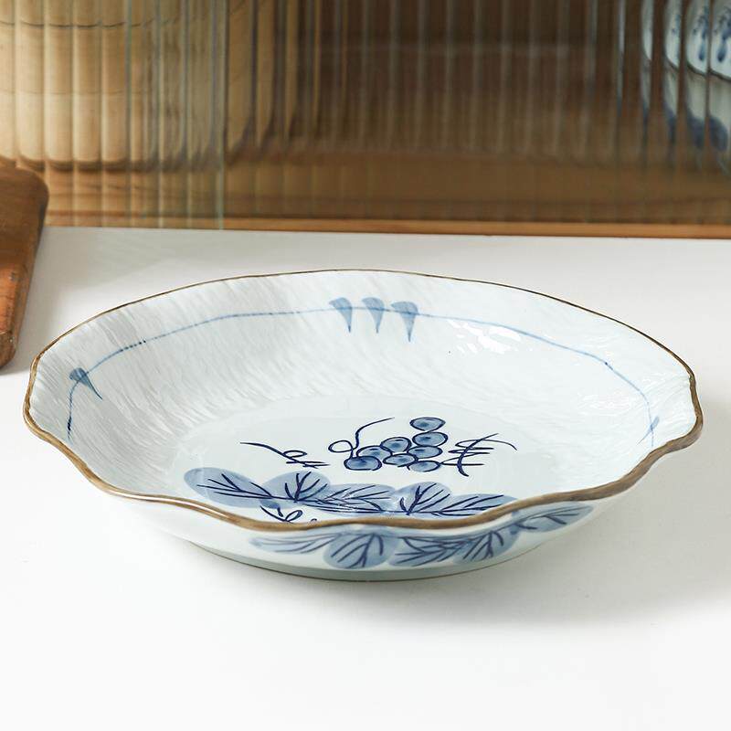手绘葡盘子盘荷口圆深菜汤KKQ盘饭盘中盘式新款餐具潮萄州陶瓷家