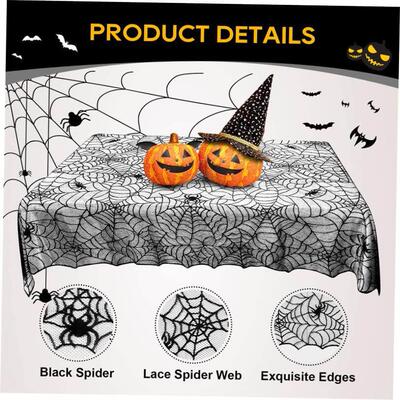 Halloween Table Cloth, Spider Webs Tablecloths Black