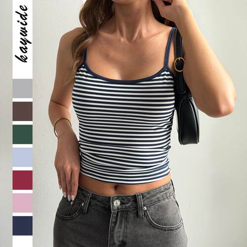 Women's Stripe Camisole T-Shirt Round Neck Short Sleeve