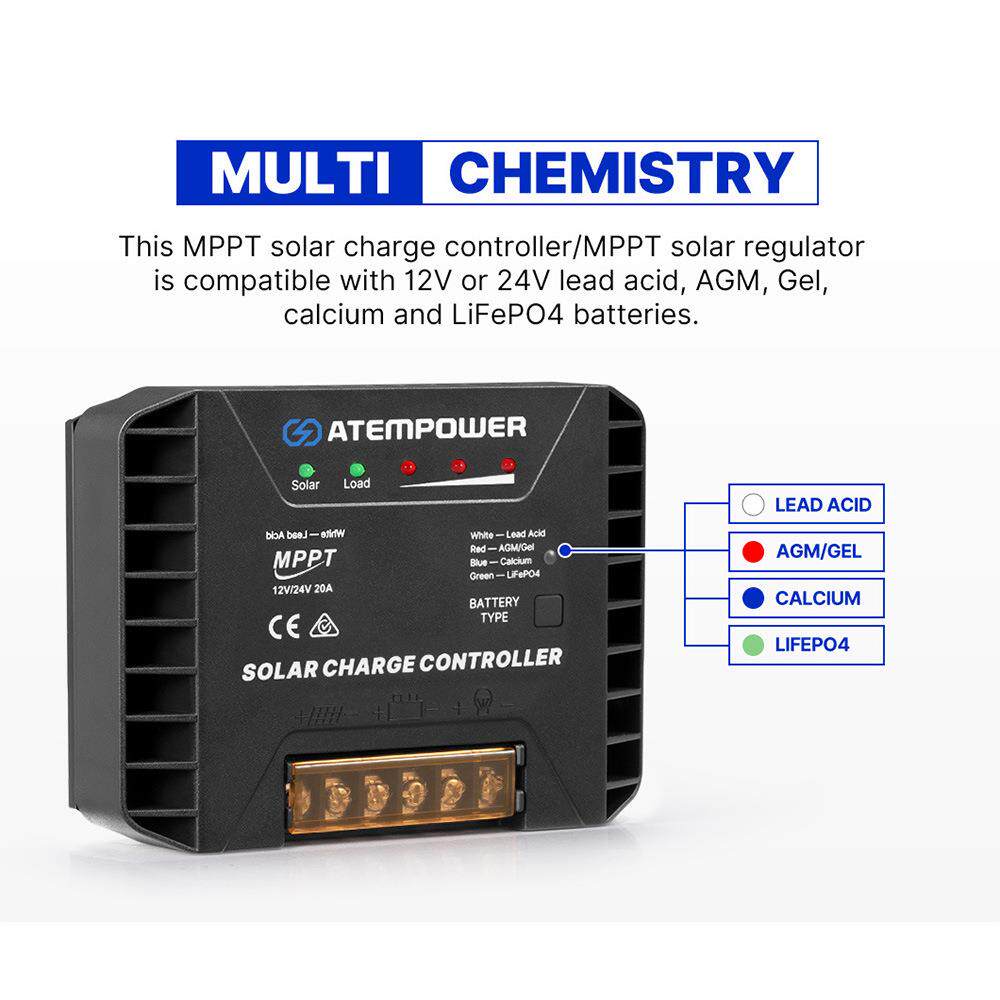 ATEM POWER 12V/24V 20A MPPT太阳能控制器太阳能板充电控制器