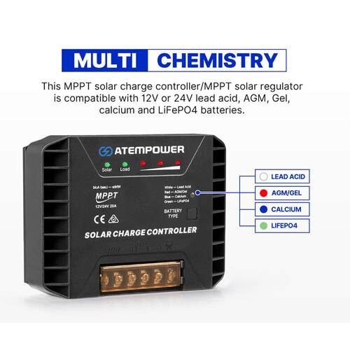 ATEM POWER 12V/24V 20A MPPT太阳能控制器太阳能板充电控制器