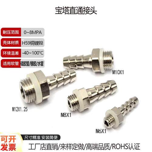 直通宝塔接头4-M6X1硅胶管橡胶管内径6-M10X1水管水嘴4-M5公制牙