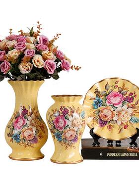 欧陶瓷花瓶居摆件三件套PLK电视式柜装饰客厅插花花器家饰品摆件