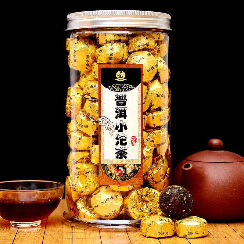 棠谦糯米香普洱茶小沱茶云南勐海陈年熟茶饼小金坨黑茶叶500g罐装