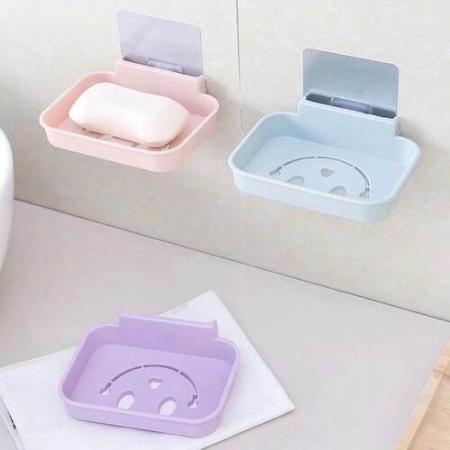 No-drill seamless adhesive wall-mounted soap dish with drain