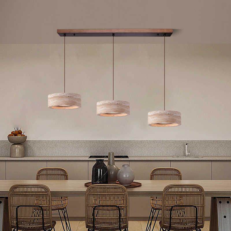 现代简约餐厅灯吊灯黄洞石高端诧寂中古风饭桌吧台茶座LED吊线灯