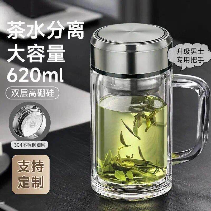 摔不烂钢化玻璃杯智能测温双层男商务办公大容量防爆泡茶水杯家用