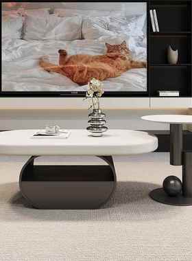 新款小型厅茶桌家用轻客感奢设52877计师椭圆形茶几意式极户简包