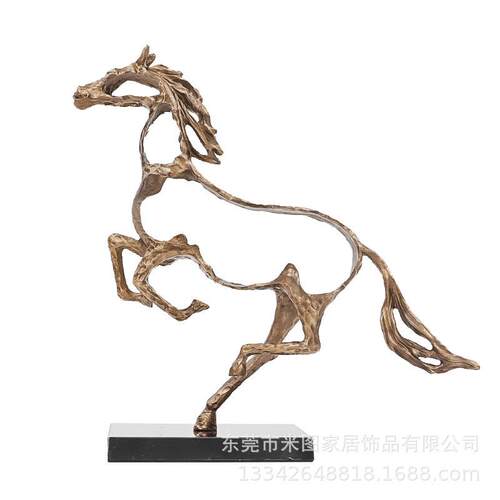 新中式抽象金属工艺品镂空马摆件办公室玄关酒柜客厅家居软装饰品